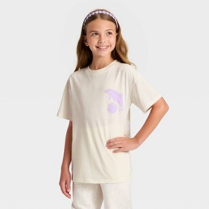 Girls' Short Sleeve 'Embrace Joy' Oversized Graphic T-Shirt - Cat & Jack™ Light Cream - 1 of 4