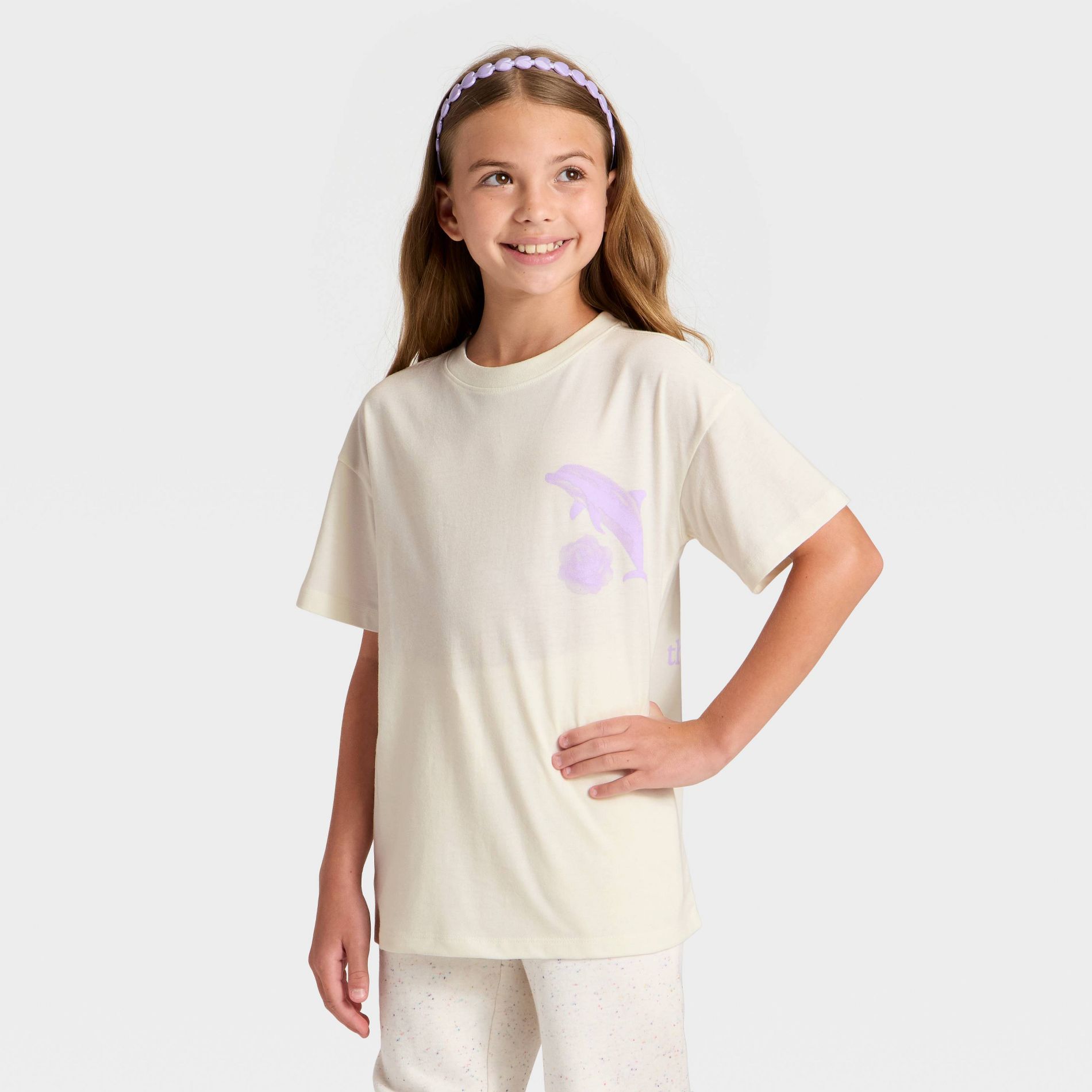 Girls' Short Sleeve 'Embrace Joy' Oversized Graphic T-Shirt - Cat & Jack™ Light Cream