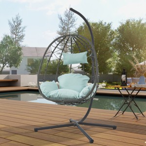 Coolbibila Outdoor Patio Garden Wicker Egg Hanging Swing Basket Chair,Indoor Cushion Hammock Egg Chair with Stand for Bedroom,Living Room - 1 of 4