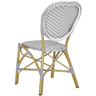 Beige and Gray Wicker Armless Side Chairs, Set of 2