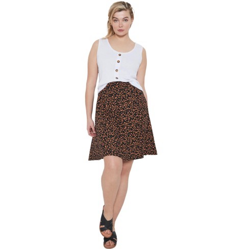 Ellos Women s Plus Size Print A line Skirt 14 16 Black Cognac