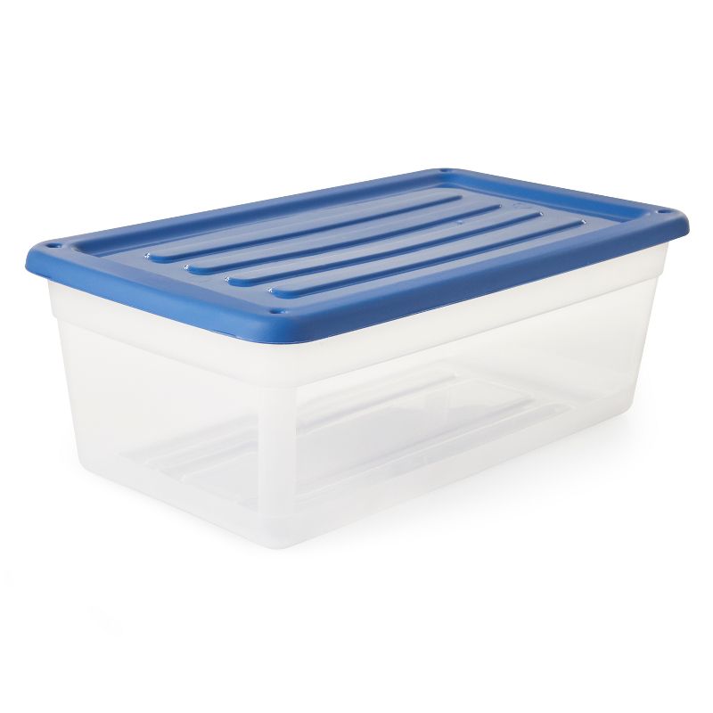 Gracious Living DLC6 1.5 Gallon Clear Plastic Storage Bin Container with Stylish Sky Blue Snap On Locking Lid, 2 of 7