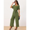 Seta T Women's Crewneck Short Sleeve Belted High Waist Wide Leg Jumpsuits with Pockets - 2 of 4