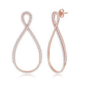 Bella Silver Sterling Silver Open Pearshaped Infinity Design Micro Pave Earrings - Rose Gold Plated - Rose - 1 of 2