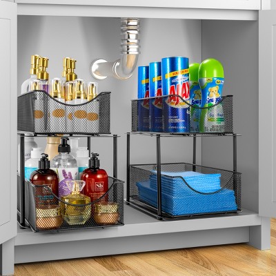 Sorbus 2 Tier Baskets with Mesh Sliding Drawers - Ideal Cabinet, Pantry, Under the Sink, etc - Great for Bathroom, Kitchen, Office, etc. — фото 2