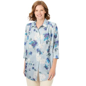 Woman Within No Iron Three-Quarter Sleeve Peachskin Shirt - 1 of 4