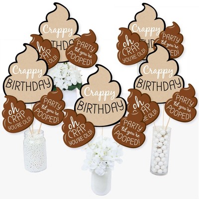 Big Dot of Happiness Oh Crap, You're Old - Poop Birthday Party Centerpiece Sticks - Table Toppers - Set of 15