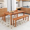 Tangkula Set of 3 Patio Dining Set Solid Wood Dining Table w/2 Benches 2" Umbrella Hole - 2 of 4