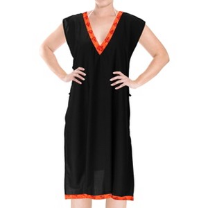 HAPPY BAY Women's Summer Swimsuit Cover-up Vacation Beachwear Bathing Suit Short Oversized Dress X-Large-XX-Large Black Solid - 1 of 4