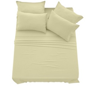 6 Piece Bed Sheet Set Ultra Soft Brushed Microfiber Solid Sheets with Pillow Cases - Lux Decor Collection - 1 of 4