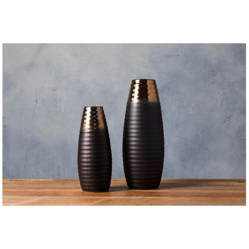 Mark & Day Alfatar 16"H x 6"W x 6"D, 12"H x 5"W x 5"D Traditional Dark Brown Decorative Vase Set, 2 of 5