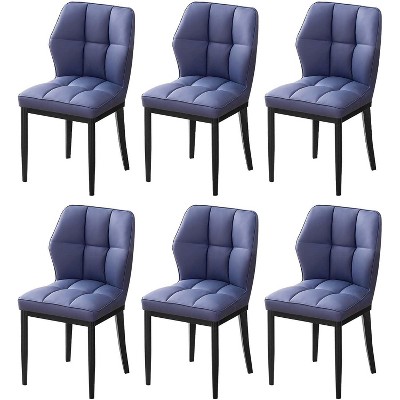 Bekrvio Mid Century Modern Dining Chairs, Upholstered Leather Armless Chairs with Checkered Pattern Back, for Kitchen & Dining Room
