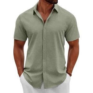 COOFANDY Men's Button Down Shirts Short Sleeve Casual Summer Beach Shirts Vacation Wedding Shirts - 1 of 4
