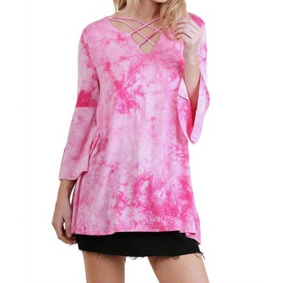 Women's Crossed Tie Dye Bell Sleeve Top - umgee