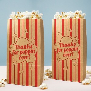 Big Dot of Happiness Movie Night Thanks for Popping Over Popcorn Bags, Favor Snack Treats, Free-Standing Individual Kraft Brown Paper Bags - 25 Count - 1 of 4