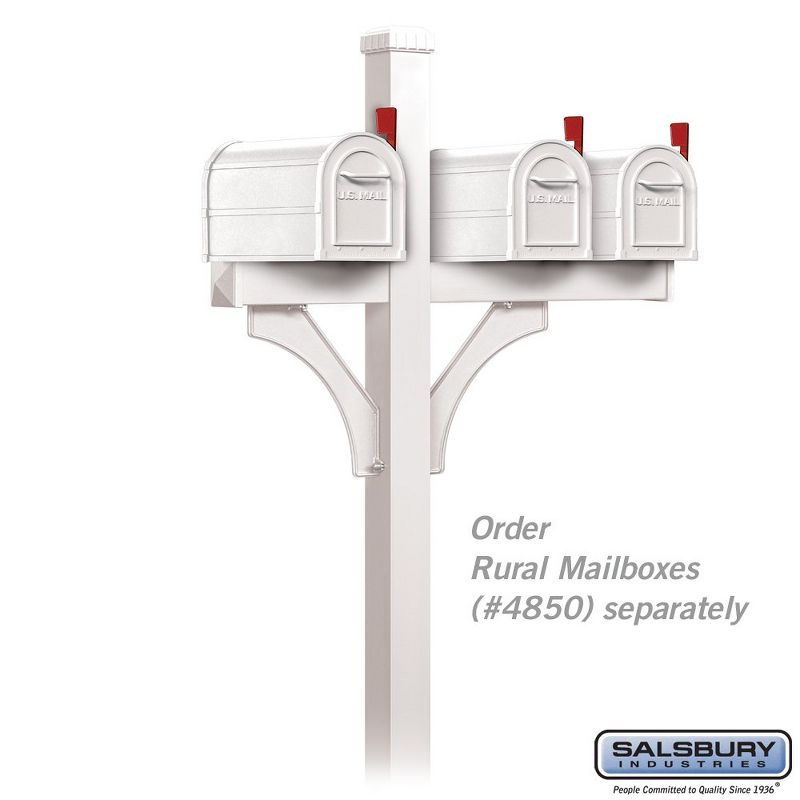 Salsbury Industries Deluxe Mailbox Post - 2 Sided for (3) Mailboxes - In-Ground Mounted - White, 2 of 4