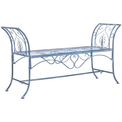 Victorian Elegance 51-inch Mossy Blue Wrought Iron Garden Bench