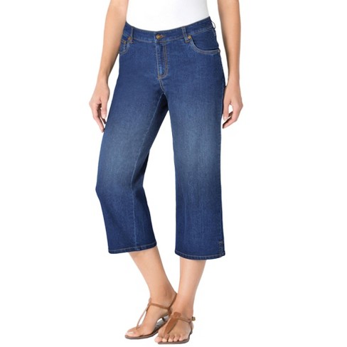 Woman Within Women s Plus Size Petite Capri Stretch Denim Jean 30 Wp Midnight Sanded Target