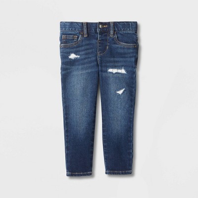 Image of Toddler Girls' Mid-Rise Lace Repair Skinny Jeans - Cat & Jack™ Blue 12M