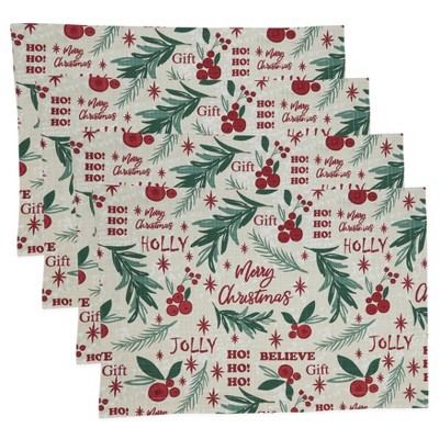 Festive Holly Christmas Cotton Placemats Set of 4