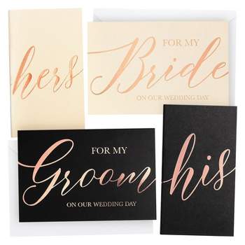 Paper Junkie 4-Pieces Wedding Vow Books, His and Hers Cards with Envelopes for Bridal Shower, Engagement Gift, Rose Gold Foil Design, 30 Pages Each