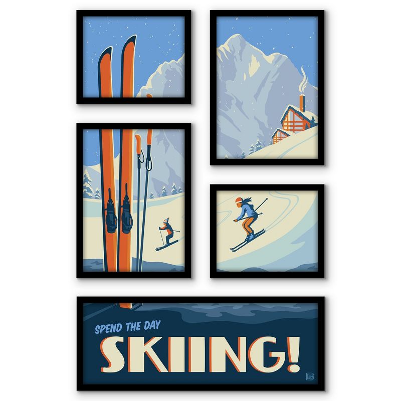 Americanflat Spend The Day Skiing 5 Piece Grid Wall Art Room Decor Set - Vintage Modern Home Decor Wall Prints, 1 of 6