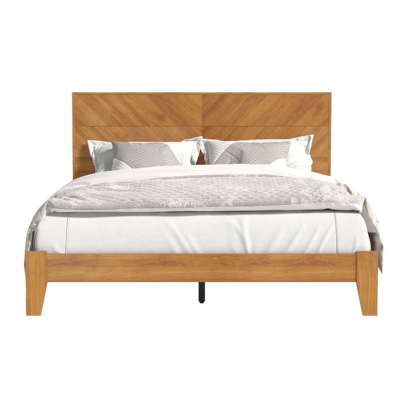 Galano Weiss Wood Frame Platform Bed With Headboard in Amber Walnut, Oslo Oak, Walnut, 3 of 17