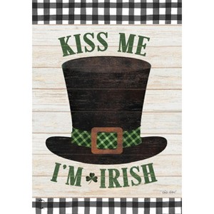 Kiss Me I'm Irish Hat St. Patrick's Day House Flag Rustic 28" x 40" Briarwood Lane - 1 of 4