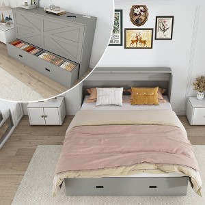 QingMoon Murphy Bed with Storage, Hideaway Full Foldable Bed, Cabinet Bed with Swivel Wheels and Charging Station, Noisy Free for Bedroom - 1 of 4
