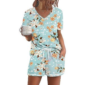 Ekouaer Women's Pajamas Sets Short Sleeve Lounge Sets Sleepwear Casual Two Piece Pjs With Pockets - 1 of 4