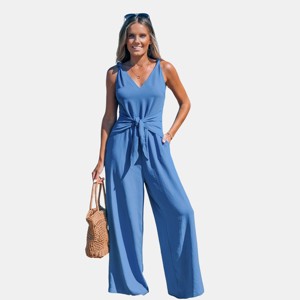 Women's Royal Blue Tie Waist Jumpsuit - Cupshe - 1 of 4