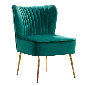 WestinTrends Phoebe Upholstered Tufted Velvet Accent Chair With Metal Leg - 1 of 4