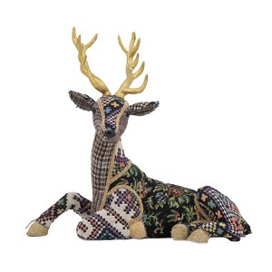 Gulches Elegant 12.2"x6.3"x10.5" Velvet Foam Sitting Deer Statue - Unique Decorative Accent for Year-Round Home Decor - 1 of 4