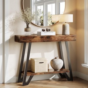 Tribesigns 40-Inch Console Table with Geometric Metal Frame, 2-Tier Industrial Sofa Table, for Living Room,Rustic Brown - 1 of 4