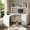 Zevemomo 60" L Shaped Desk with Hutch and Drawers, Corner Computer Desk with Open Storage Shelves,for Home Office or Bedroom, Modern white - 2 of 4