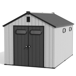 8x8 FT Steel Frame Double Door Storage Shed with Foam PP Wall Insulation Baseboard Windows and Skylights Waterproof Mildew-proof UV-resistant - 1 of 4