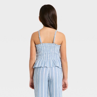 Детские Cat & Jack Girls' Striped Woven Tank Top - Cat & Jack™ Blue L — фото 2