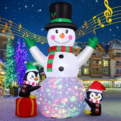 Paaaawaters 8 FT Christmas Inflatables Snowman Built-in Music Box & Rotating Colorful LED Lights, Christmas Inflatable Outdoor