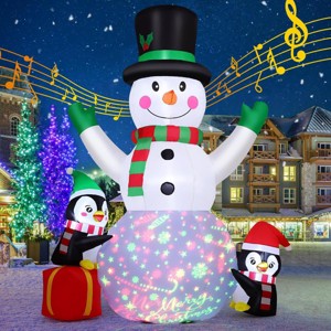 Paaaawaters 8 FT Christmas Inflatables Snowman Built-in Music Box & Rotating Colorful LED Lights, Christmas Inflatable Outdoor - 1 of 4
