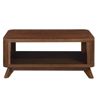 Hostack 41.5'' Wood Coffee Table with Solid Wood Legs and Open Storage Shelf for Living Room, Espresso