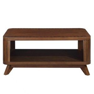 Hostack 41.5'' Wood Coffee Table with Solid Wood Legs and Open Storage Shelf for Living Room, Espresso - 1 of 4
