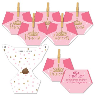 Big Dot of Happiness Little Princess Crown - Pink and Gold Princess Baby Shower Conversation Starter - 2-in-1 Dirty Diaper Game - Set of 24