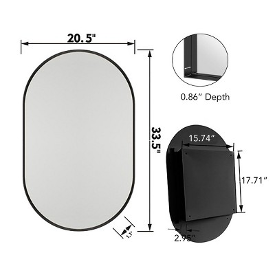 20x34 Inch Oval Matte Black Metal Recessed Medicine Cabinet with Mirror