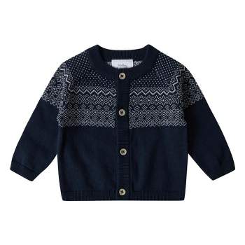 Stellou & Friends 100% Cotton Knit Norwegian Jacquard Design Baby Toddler Boys Girls Long Sleeve Cardigan Sweater