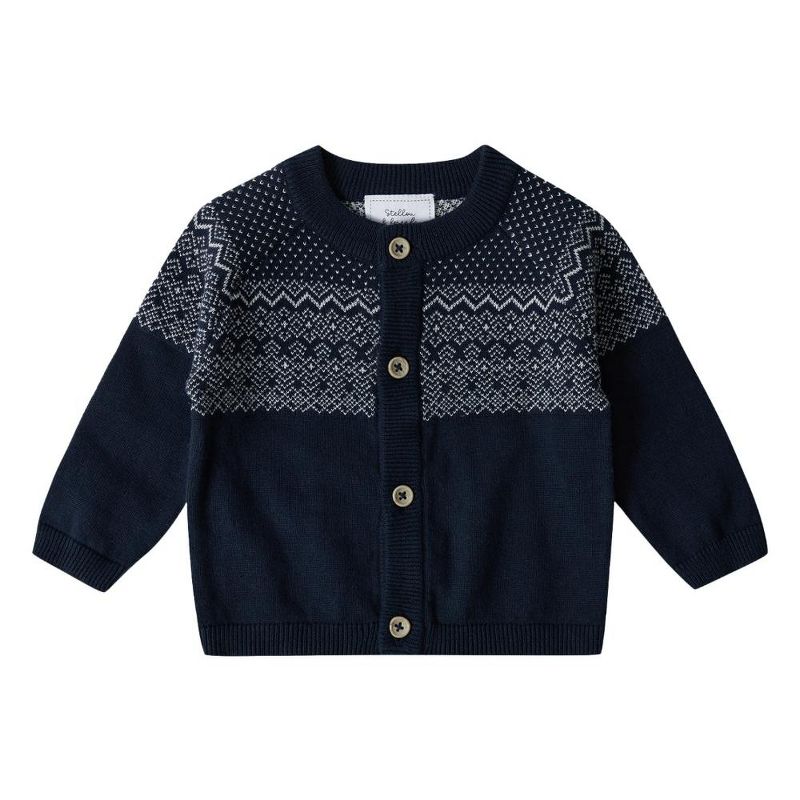 Stellou & Friends 100% Cotton Knit Norwegian Jacquard Design Baby Toddler Boys Girls Long Sleeve Cardigan Sweater, 1 of 5
