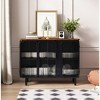 40.94"Glass Doors Modern Three-door Cabinet with Featuring Two-tier Storage,Unique Fir Cabinet Top - 3 of 4