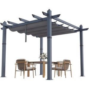Aluminum Pergola with Adjustable Canopy, Rust-Proof Metal Gazebo, All-Weather & UV-Resistant Outdoor Shelter - 1 of 4