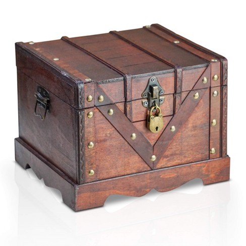 Wooden Treasure Chest, Pirate Treasure Chest Storage Box With A Front Lock,  Unique Handmade Vintage Design, Suitable For Storage Box/gift Box (8.5 * 5