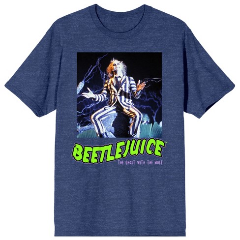 Beetlejuice Vintage Poster Art Crew Neck Short Sleeve Navy Heather