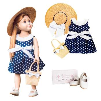 The Queen's Treasures 18 Inch Doll Blue Polka Dot Dress with White Bow Shoes